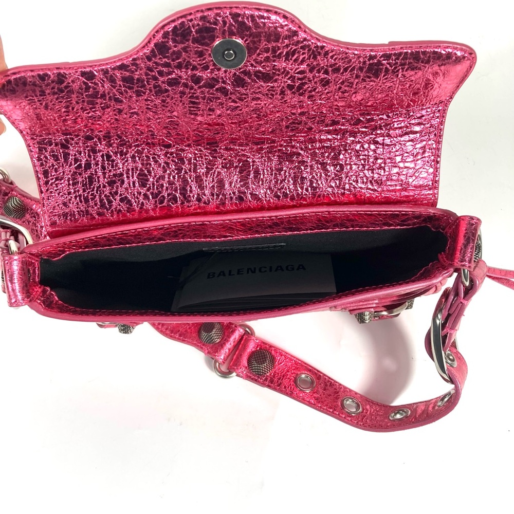 Balenciaga XSmall Le Cagole Metallic Leather Shoulder Bag Pink NEW Lambskin - Picture 14 of 17